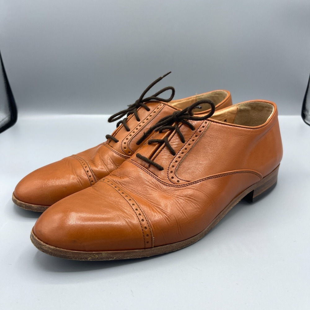 Bill Blass Oxford Shoes Mens 8M Brown Leather Wingtip Italian Cuban Heel Lace Up